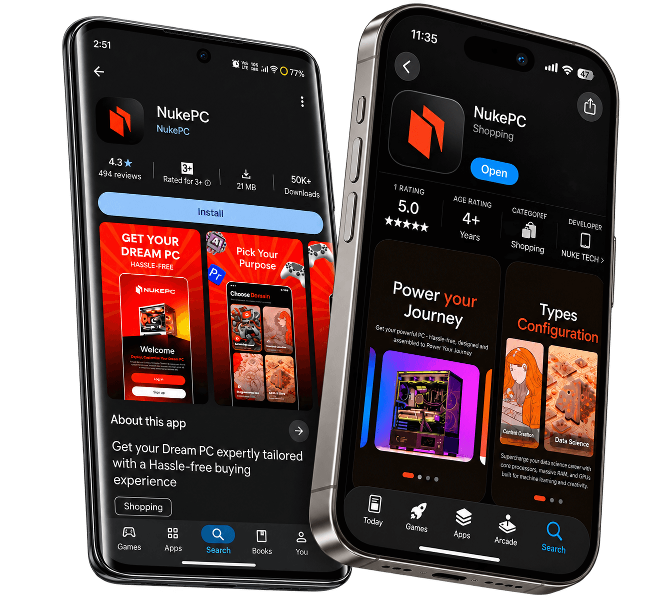 NukePC mobile application on Android and iPhone
